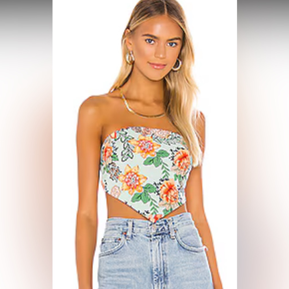 Revolve Superdown floral mint bandana tie back top like new size small